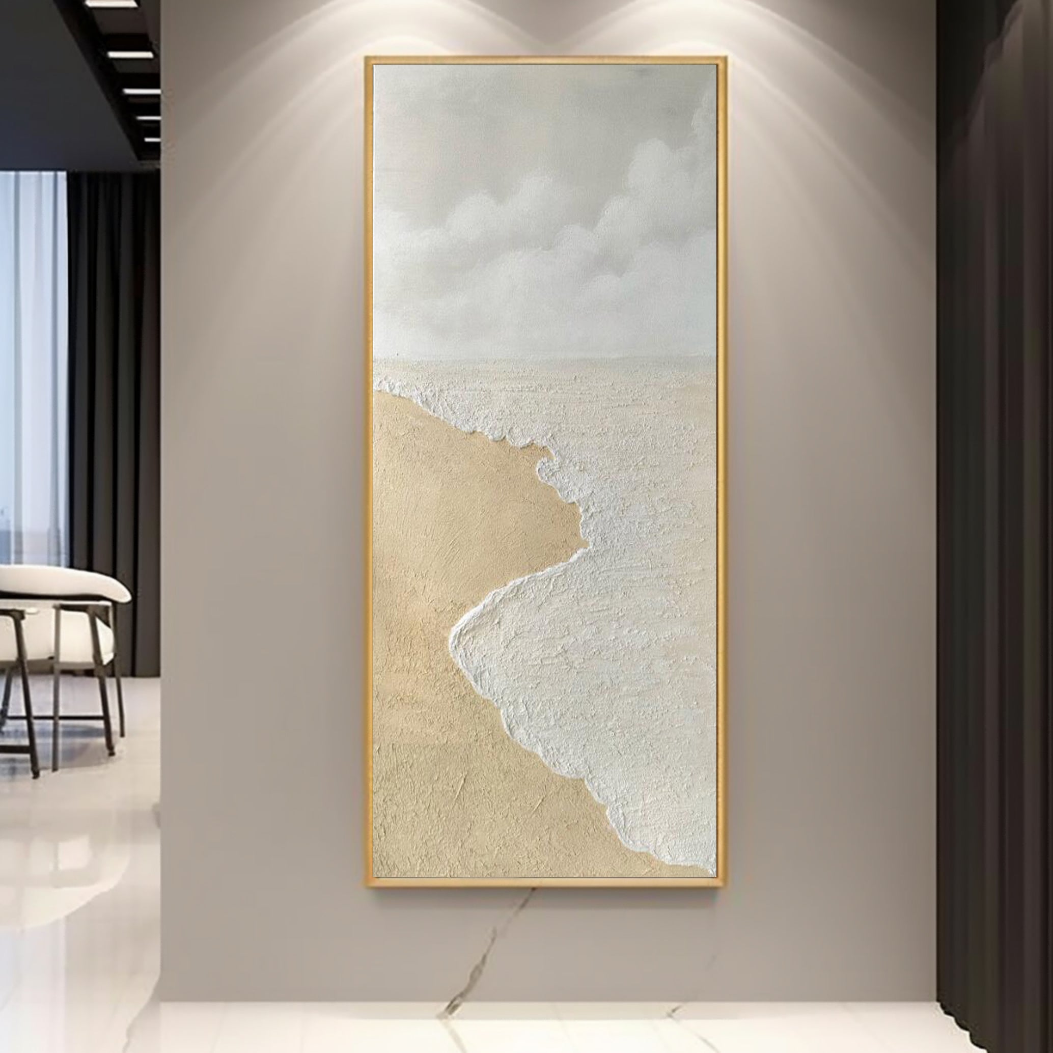 Large Wave Beach Texture Painting Beige and White Textured Canvas Art Wave Beach Wall Art