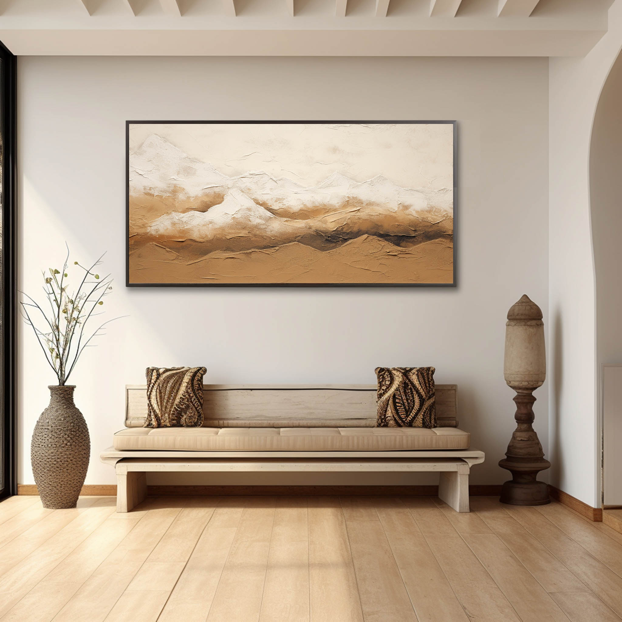 Large Brown and Beige Mountain Texture Painting Wabi Sabi Art Mountain Minimalist Canvas Wall Art