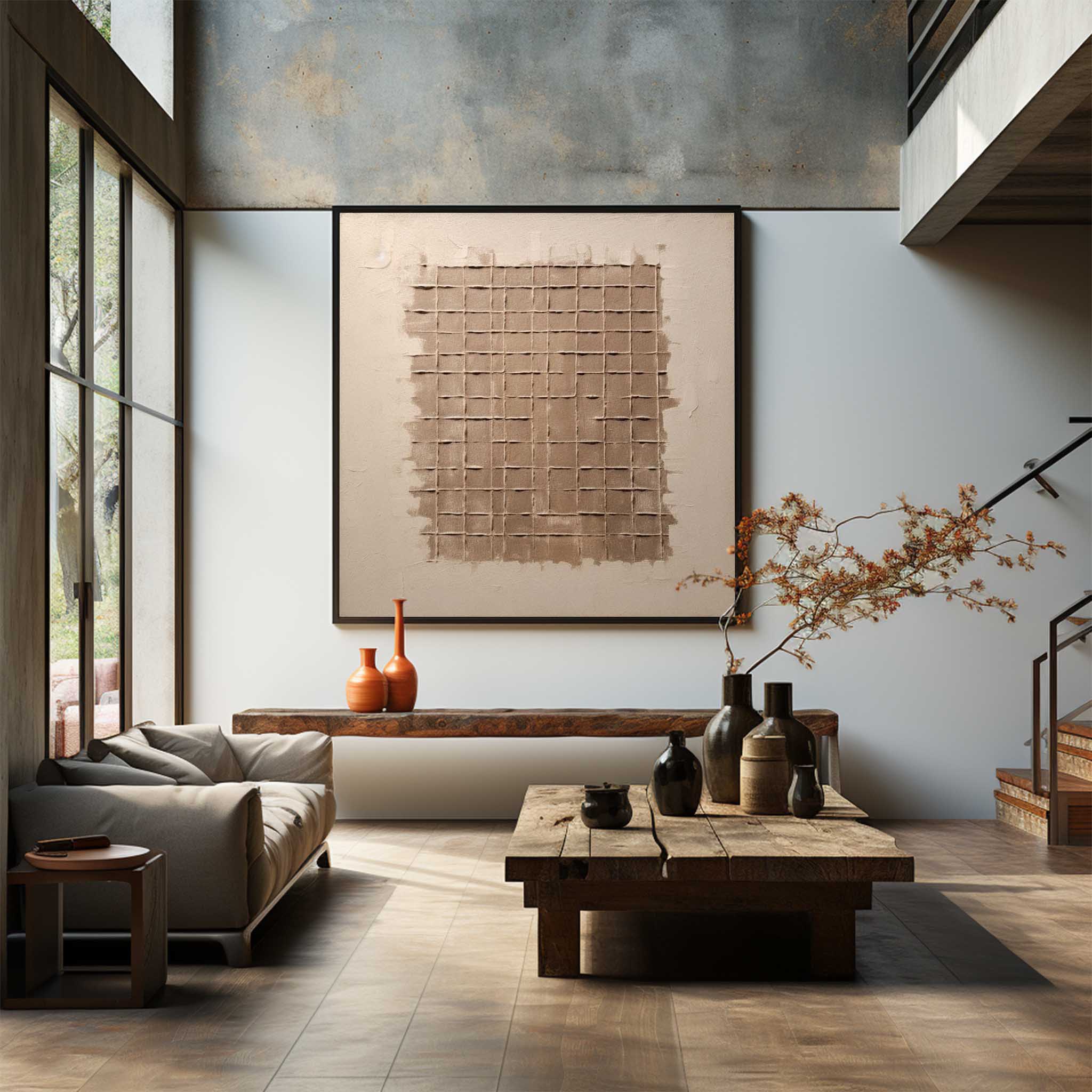 Large Beige and Brown Abstract Textured Painting Wabi-Sabi Art Beige and Brown Minimalist Wall Art