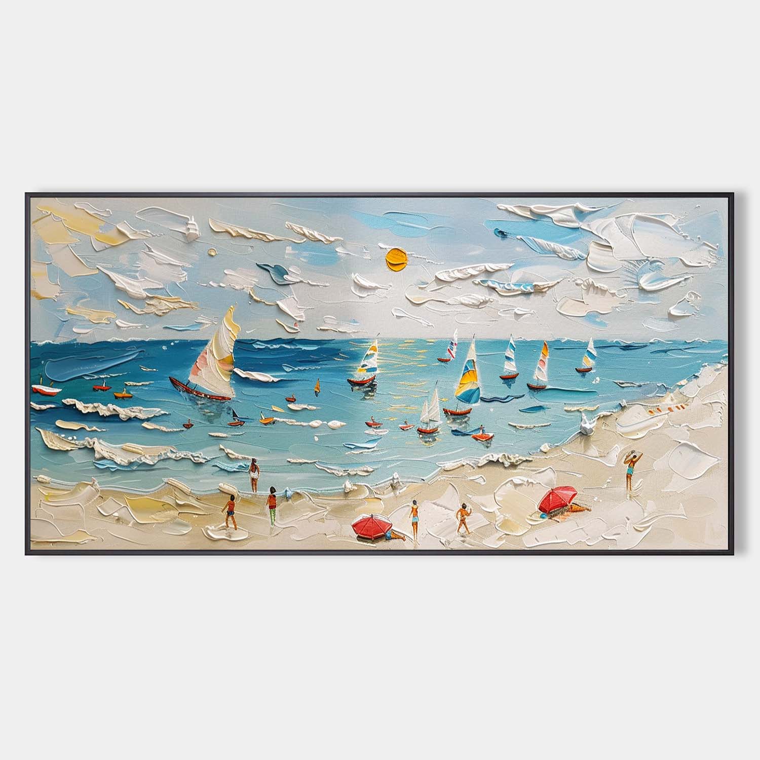 Large Summer Beach Coast Vacation Oil Paintings for Sale Beach Holiday Scenery Wall Art on Canvas