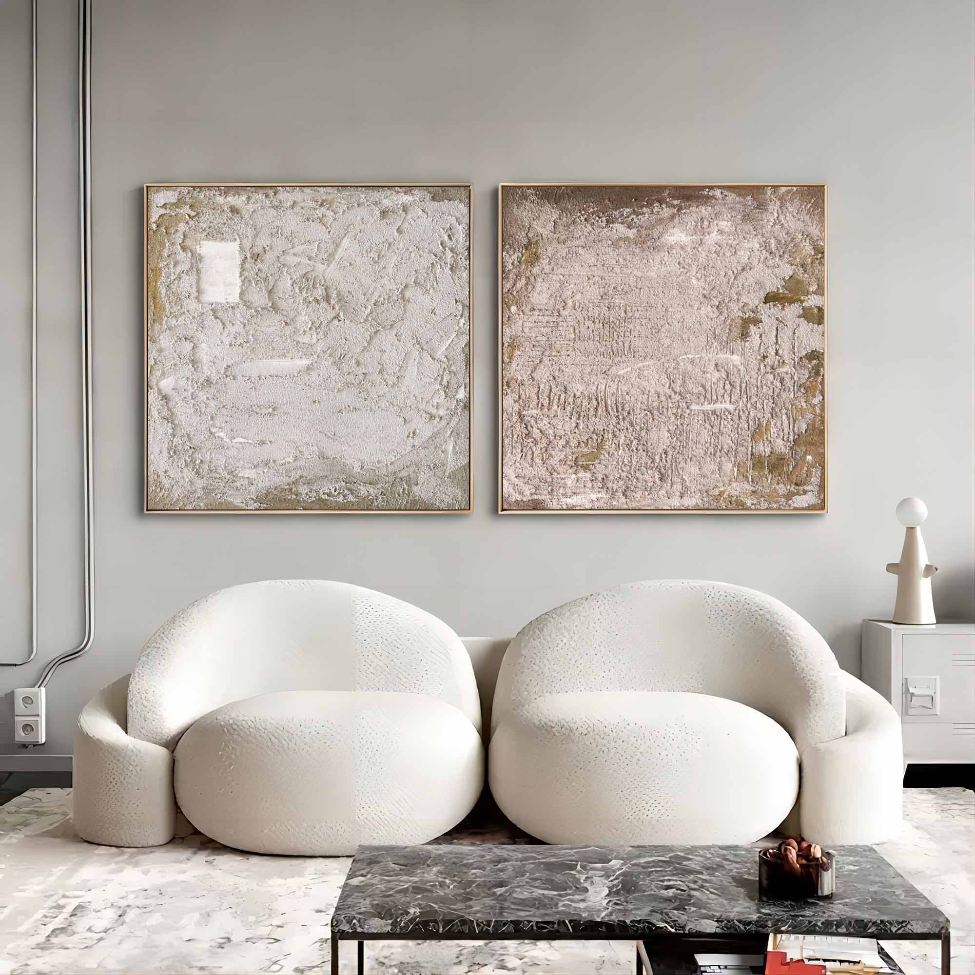 Set of 2 Gray and Brown Textured Abstract Canvas Art Wabi Sabi Art 3D Minimalist Wall Painting