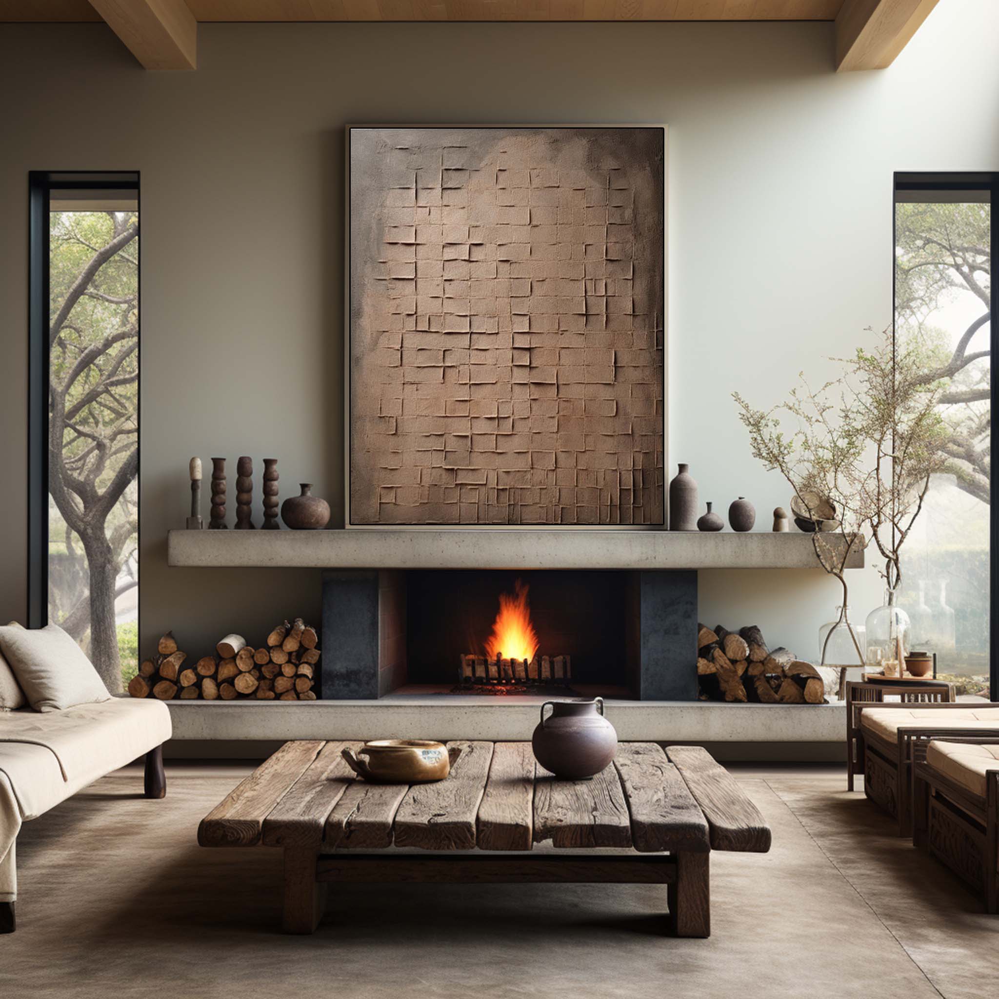 Large Brown Minimalist Texture Painting Wabi Sabi Wall Art Brown Abstract Art on Canvas for Sale