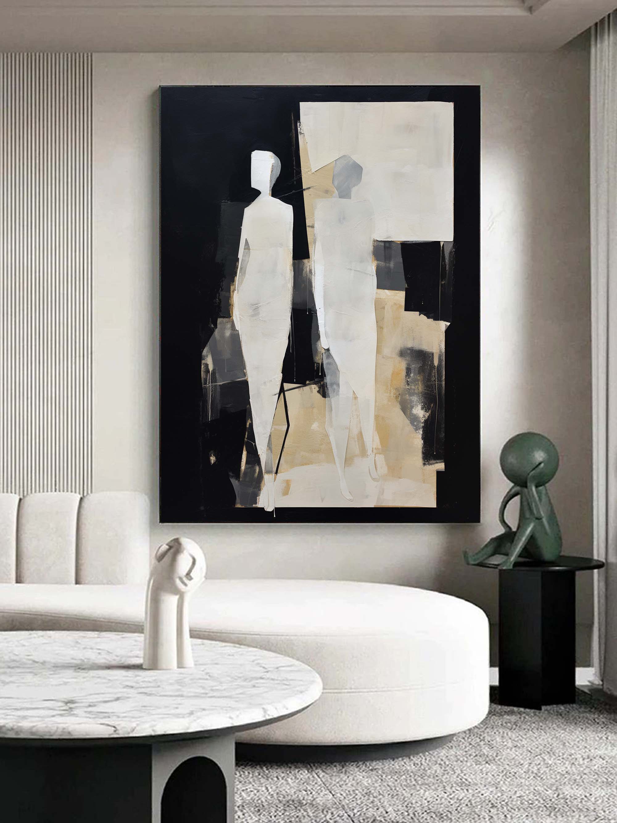 Beige and Black Minimalist Abstract Canvas Art Beige and Black Textured Painting Beige and Black Contemporary Abstract Minimalist Wall Art