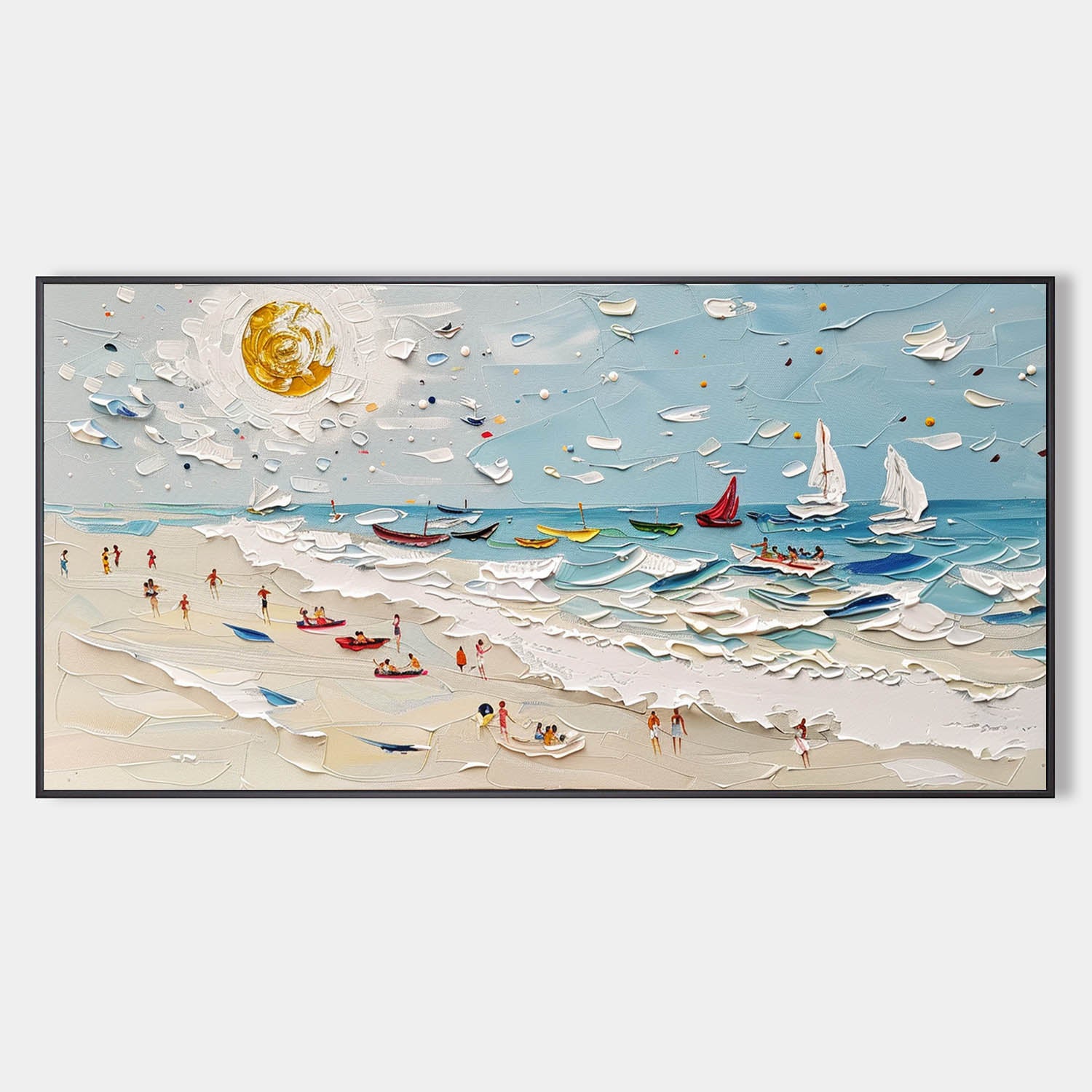 Large Summer Beach Coast Vacation Texture Painting Beach Holiday Landscape Canvas Wall Art for Sale