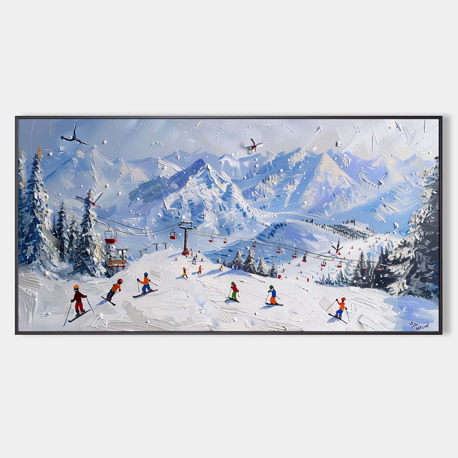 Large 3D Snow Mountain Ski Resort Texture Painting Snow Mountain Ski Resort Texture Canvas Wall Art Decoration Hanging Painting