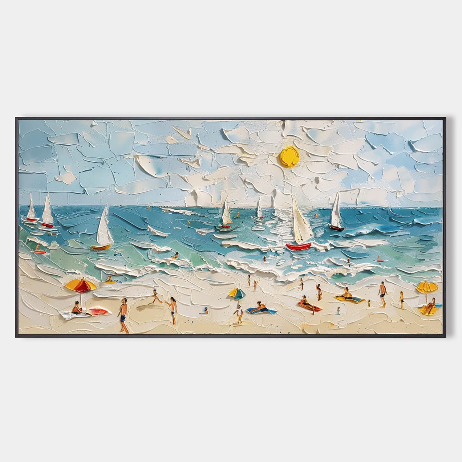 Large Summer Beach Coast Vacation Oil Painting Beach Holiday Landscape Texture Wall Art for Sale