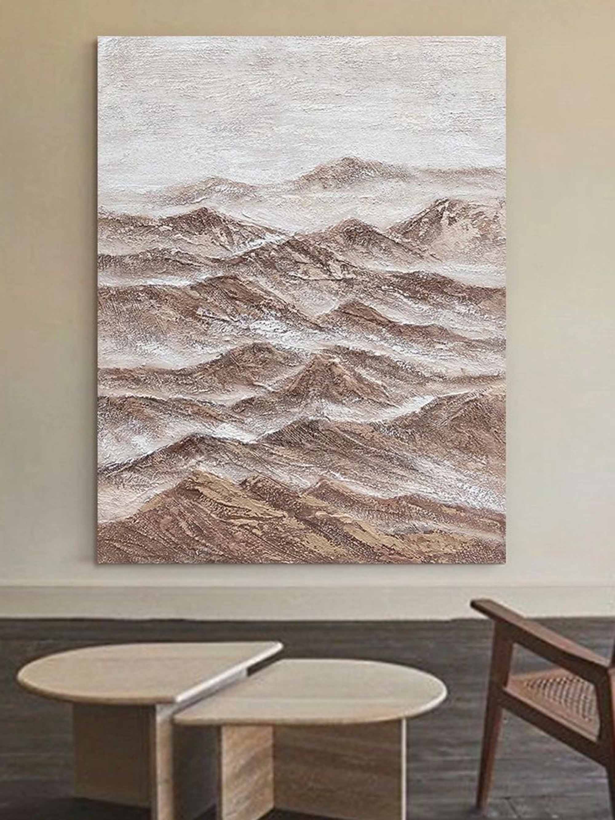 Brown Mountain Canvas Painting Earth Color Mountain Canvas Art Wabi Sabi Wall Art For Sale