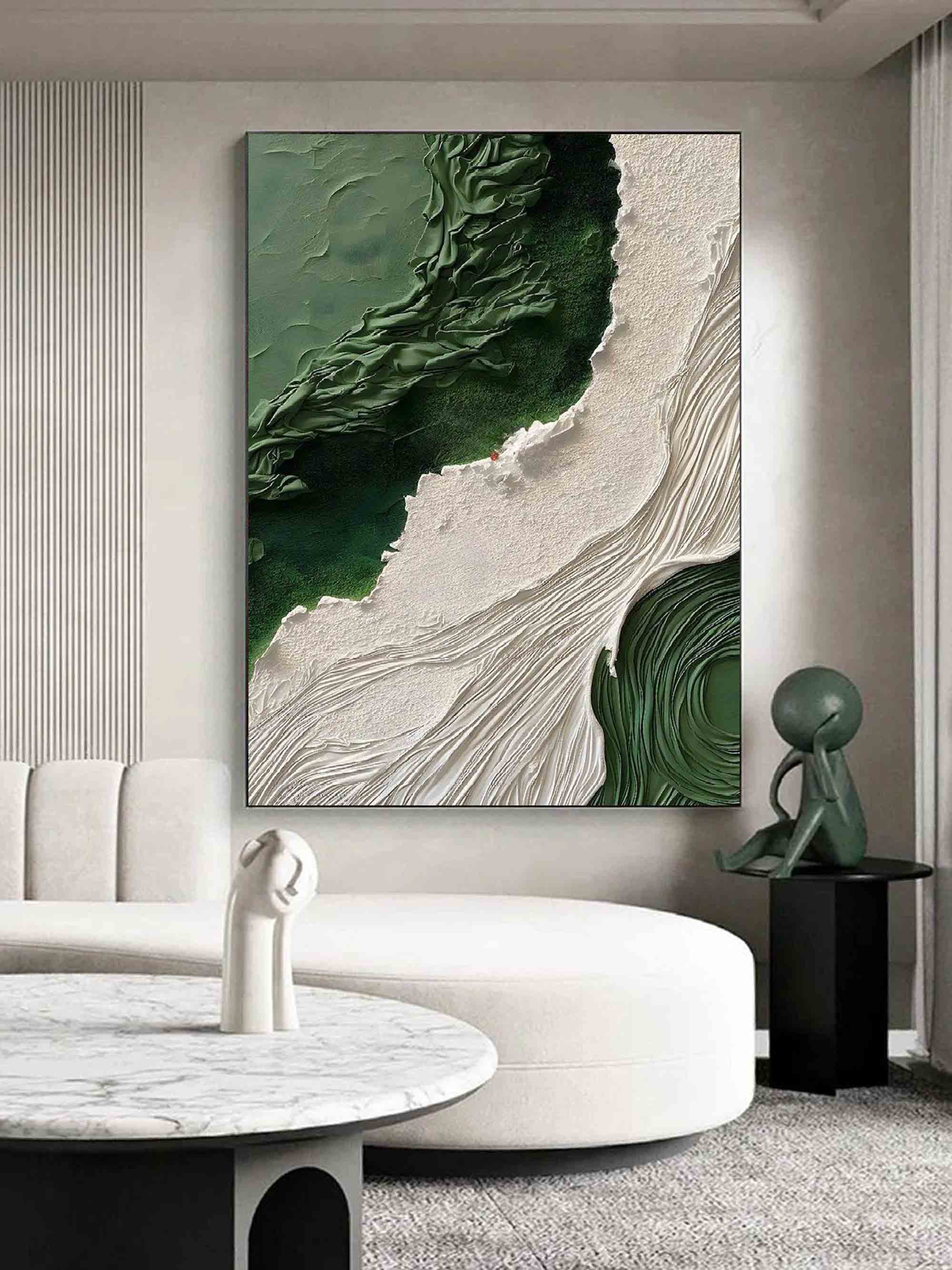 3D Green and White Abstract Canvas Painting Green and White Textured Abstract Art Textured Wall Art