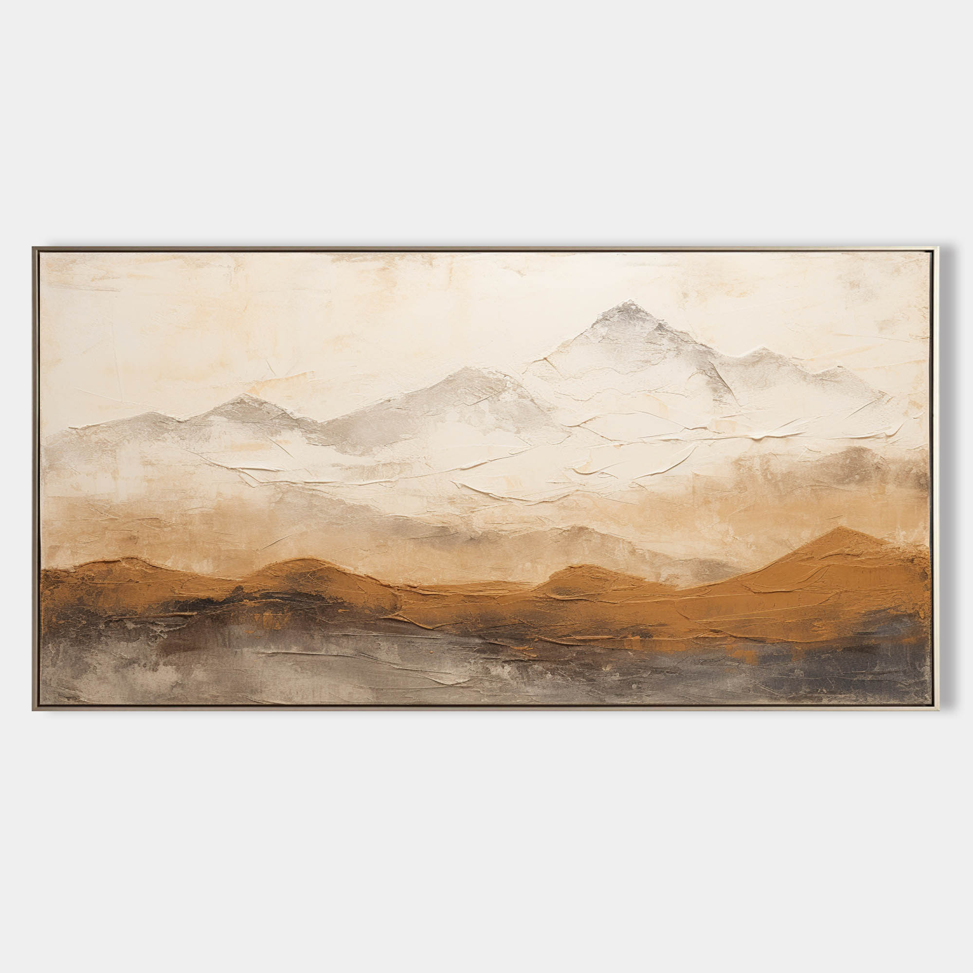 Large Brown and Beige Abstract Mountain Oil Painting Wabi-Sabi Art Mountain Texture Canvas Wall Art