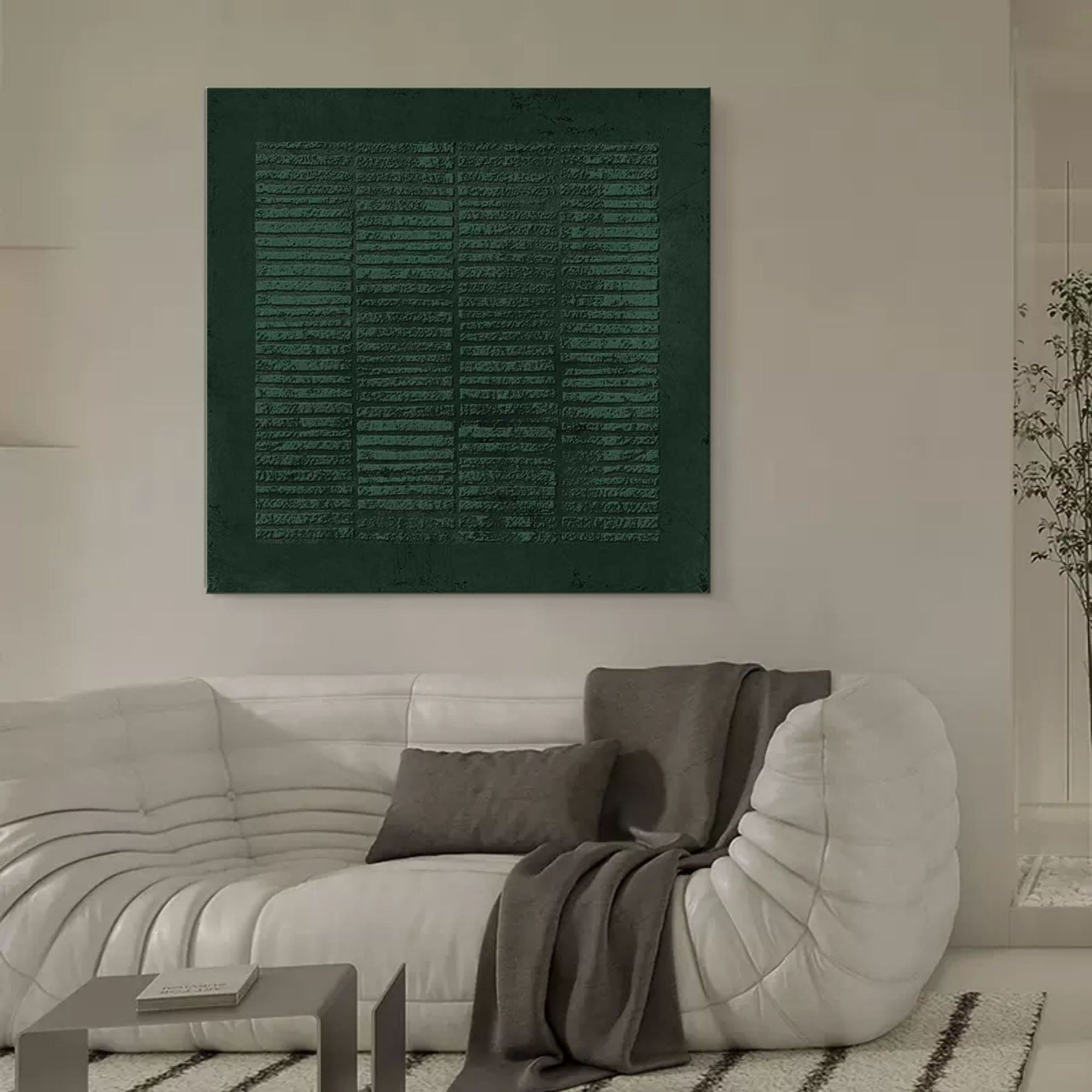 Wabi Sabi Wall Art 3D Dark Green Abstract Art Canvas Dark Green Painting Minimalist Painting 3D Texture Wall Art Dark Green Wall Art