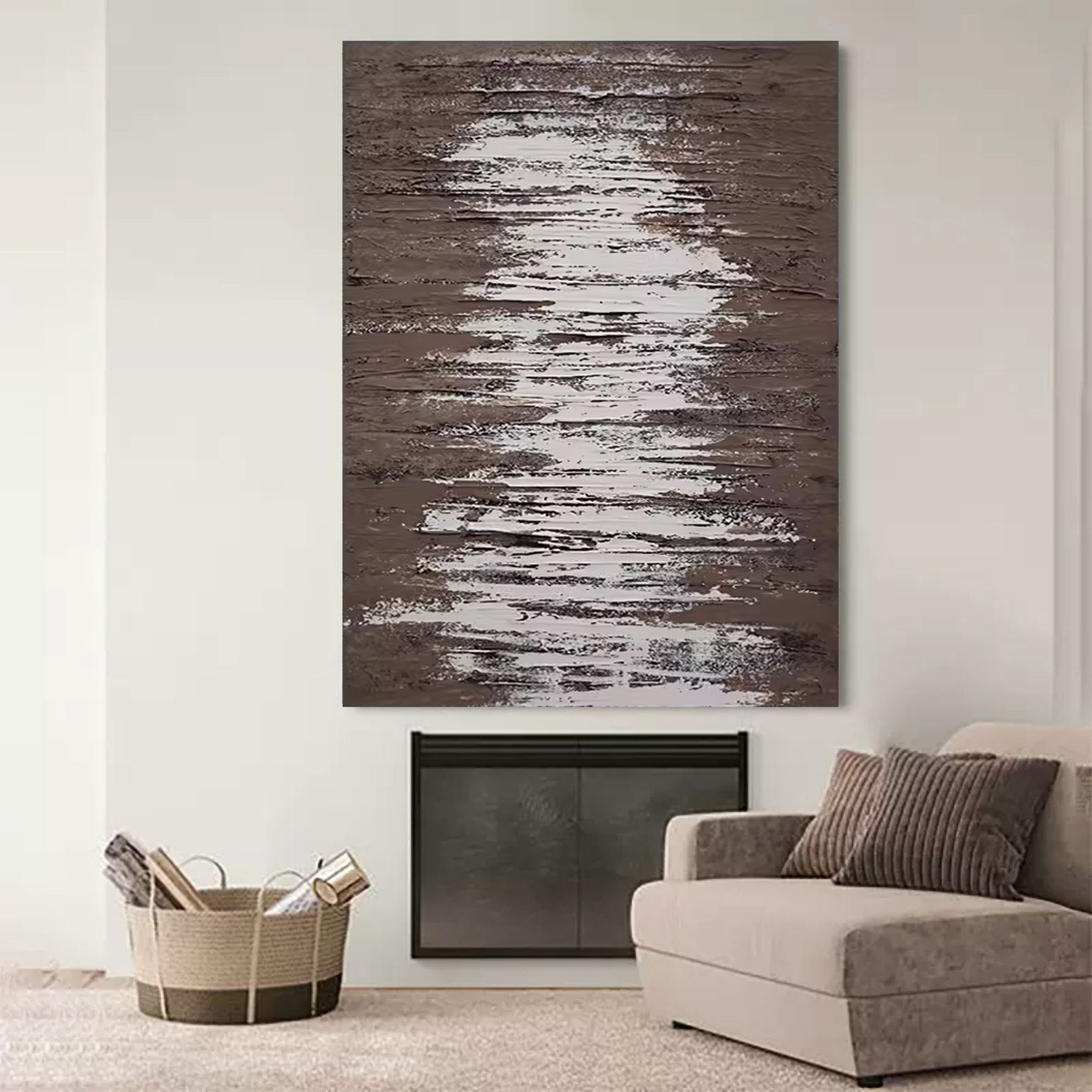 Large Brown and Gray Oil Painting 3D Brown Texture Canvas Art for Sale Wabi Sabi Wall Decor