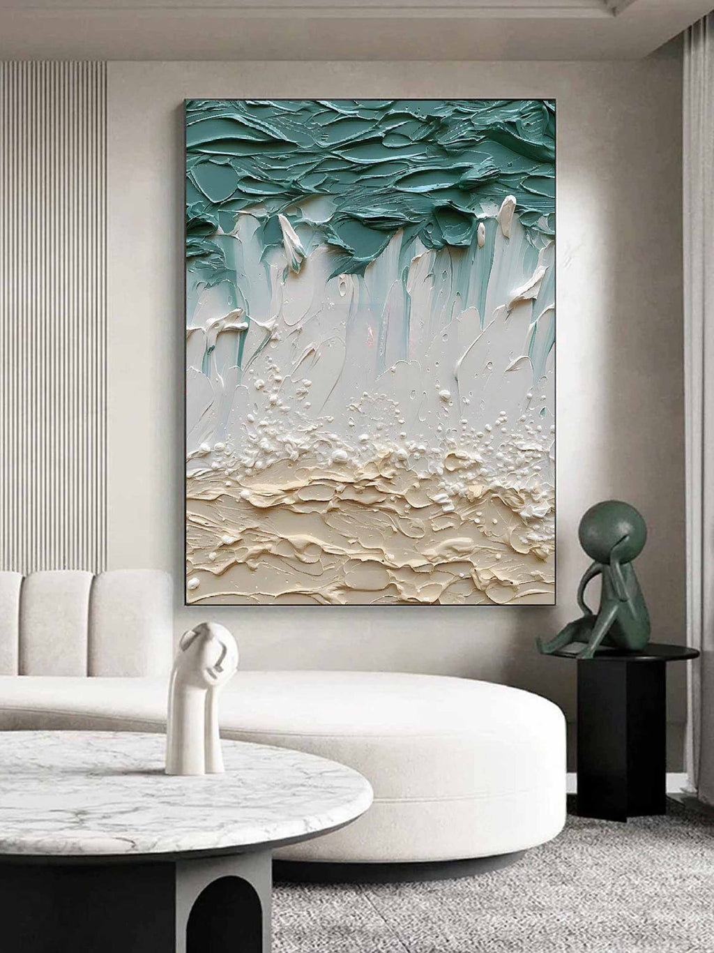 3D Green and White Canvas Art Thick Green and White Textured Abstract ...