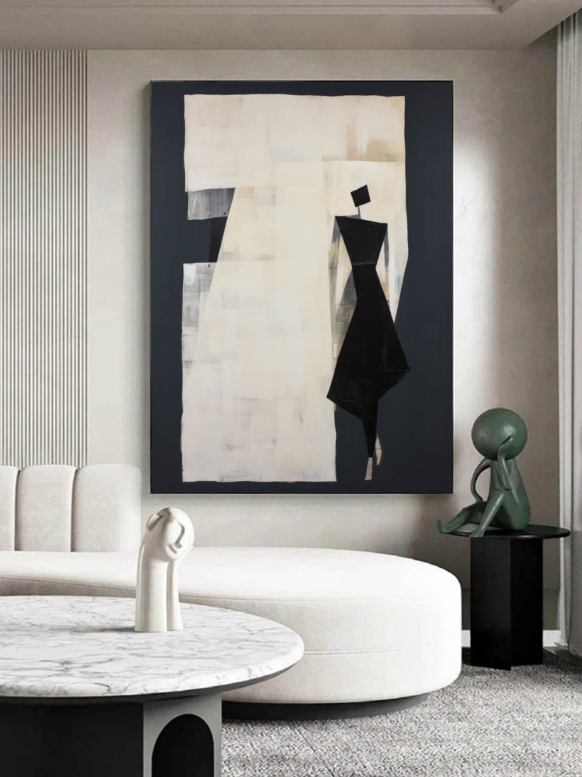 Black And Beige Minimalist Oil Painting Black And Beige Minimalist Wall ...