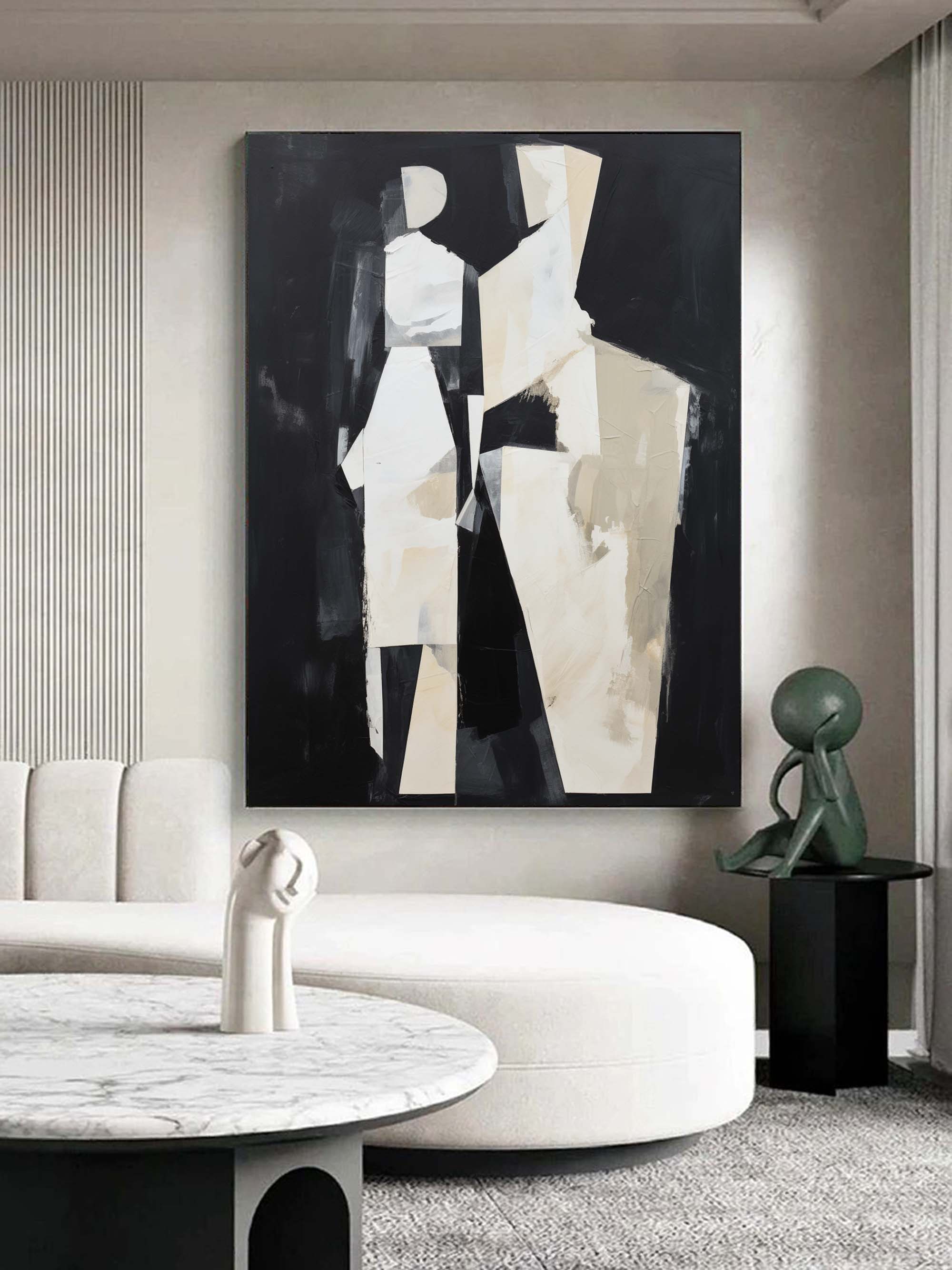 Black And Beige Abstract People Painting Abstract People Art Figure 