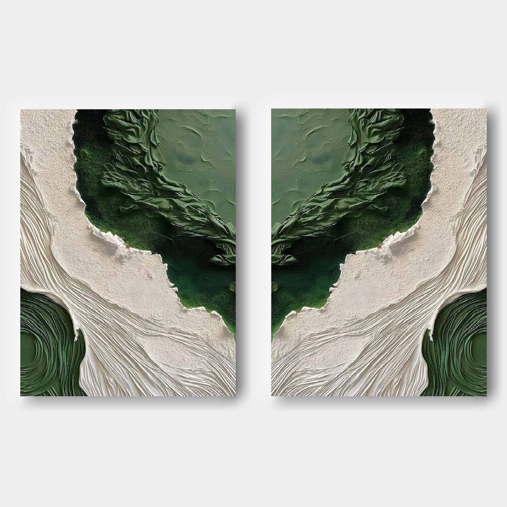 3D Green and White Textured Abstract Painting Set of 2 Green and White ...