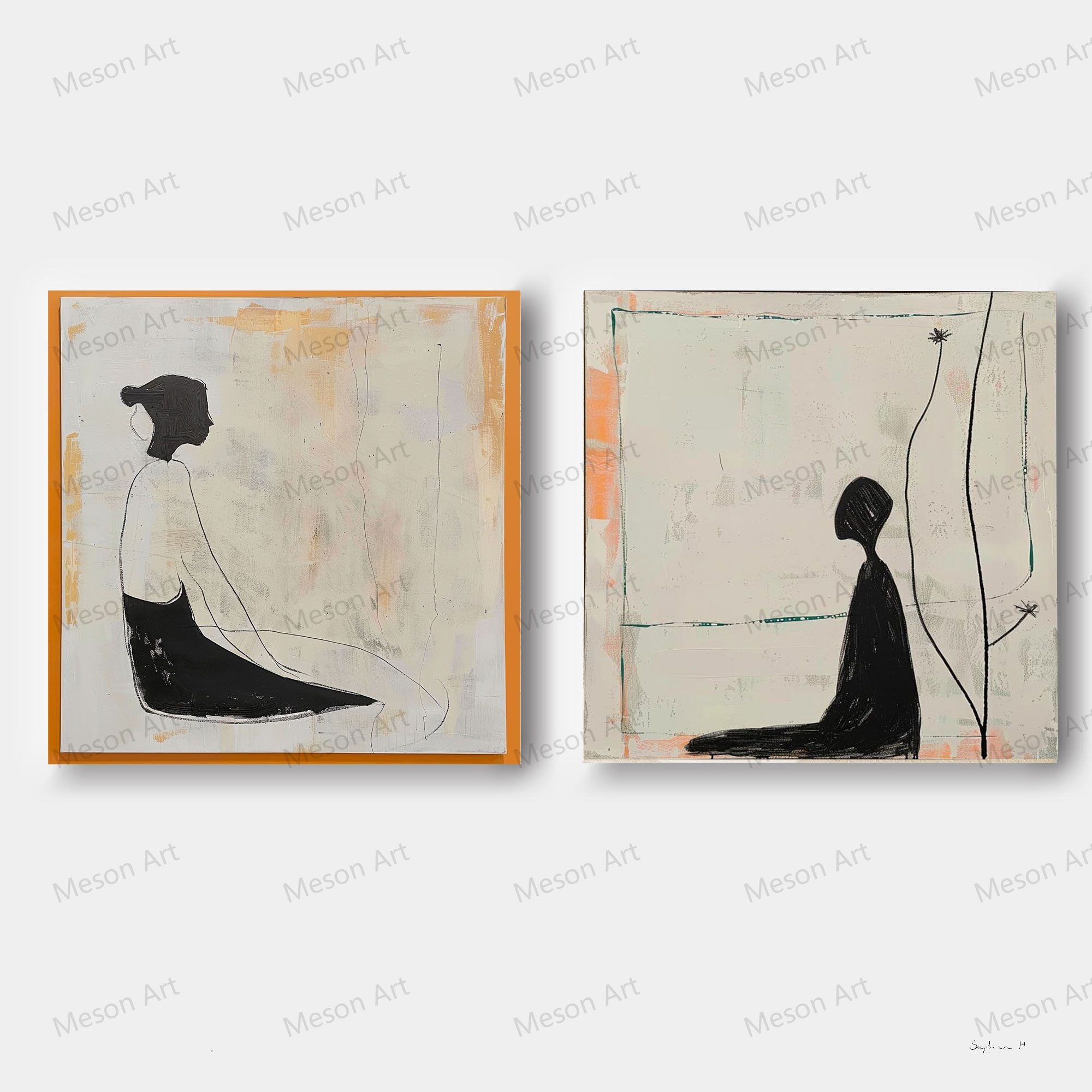 Modern Minimalist Art Set Of 2, Minimalist Abstract Art For Couples, 2-Piece Set Of Beige Bedroom Minimalist Wall Art