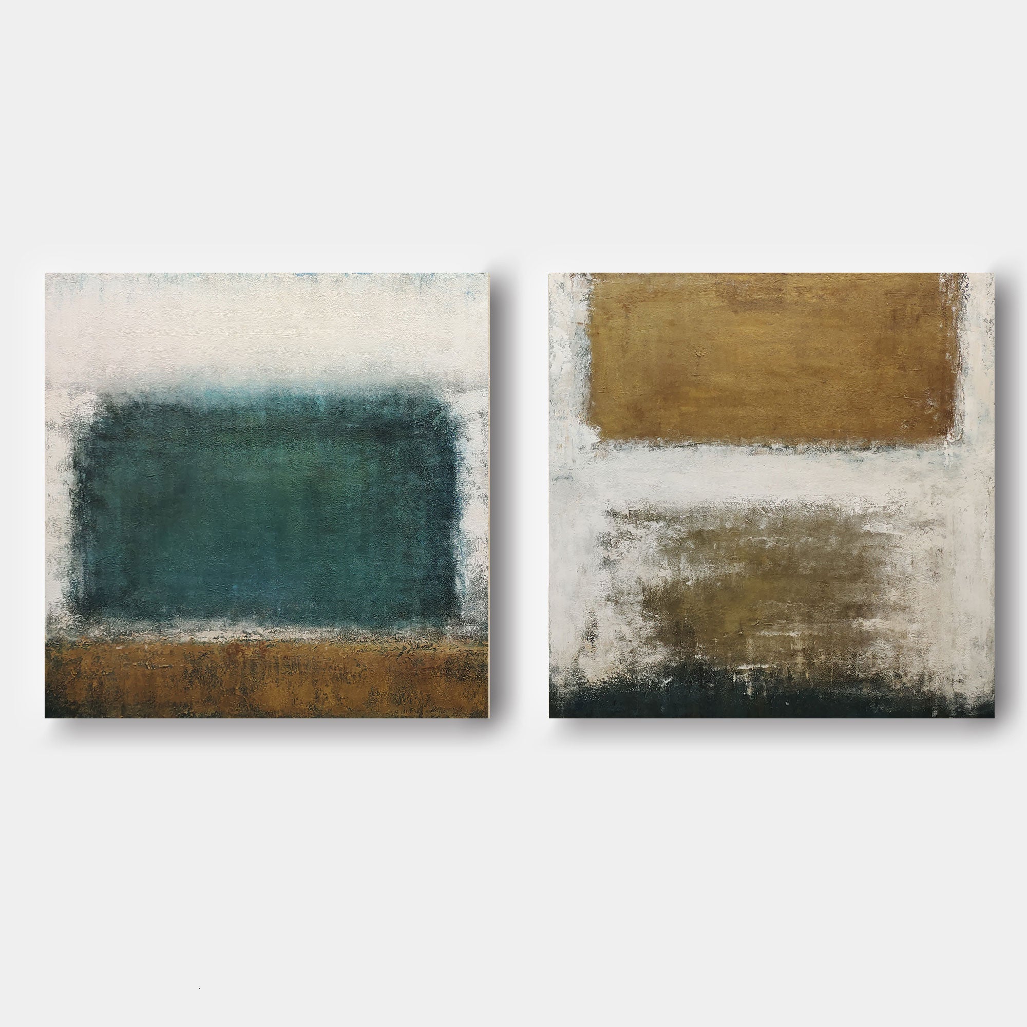 Abstract Canvas Art Set of 2 Beige and Blue Textured Paintings Minimalist Gold and White Wall Art