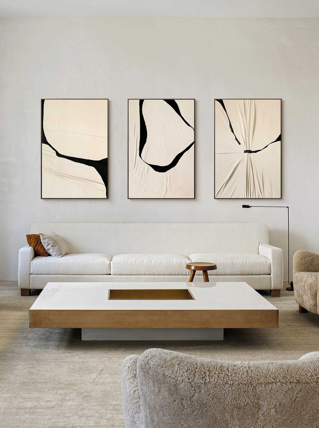 Black and Beige Minimalist Canvas Painting Set of 3 Minimalist Abstract ...