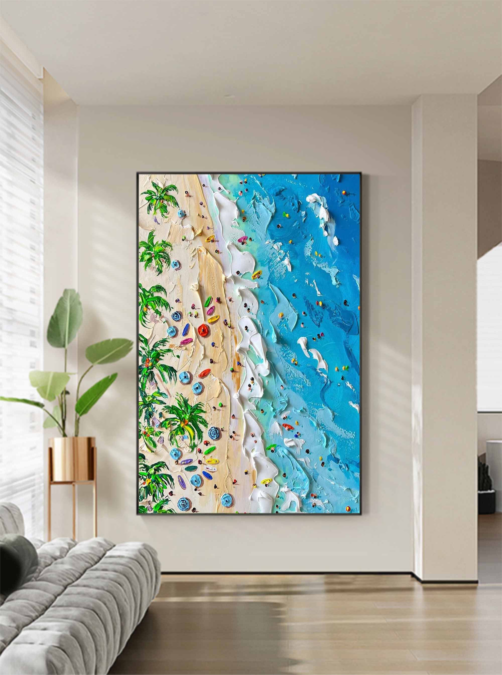 Summer Seaside Holiday Oil Painting On Sale Plaster Canvas Art Blue ...