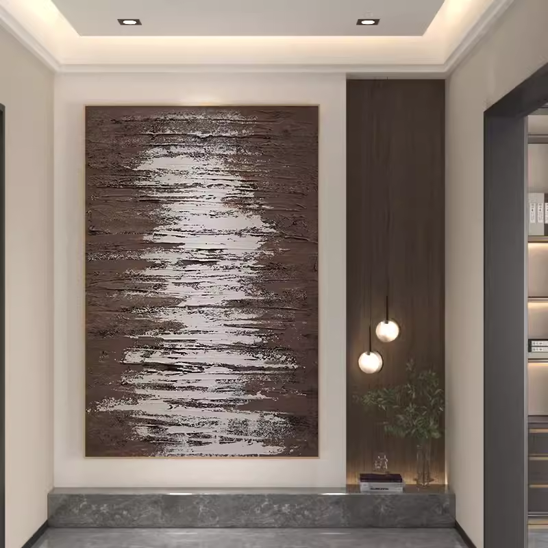 Large Brown and Gray Oil Painting 3D Brown Texture Canvas Art for Sale Wabi Sabi Wall Decor