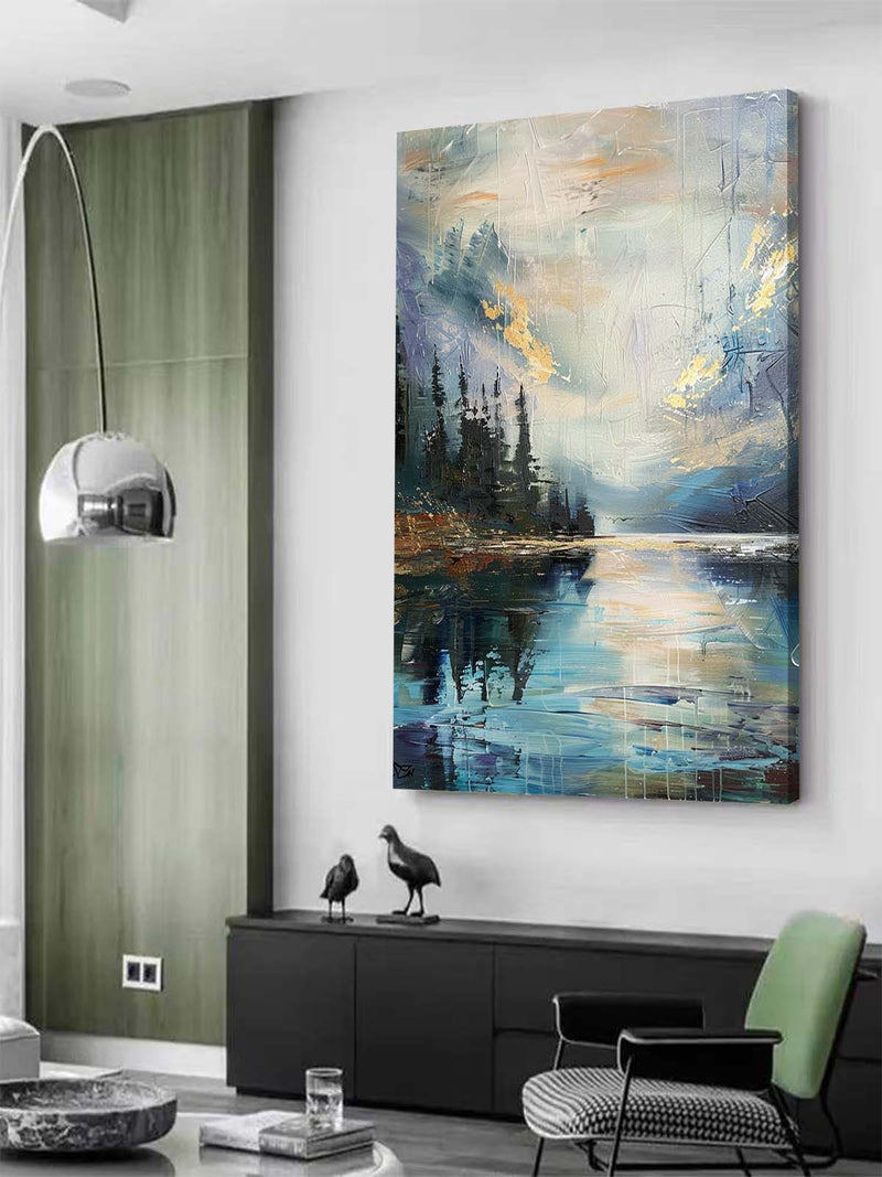 Sunrise by the lake abstract landscape art Sunrise by the lake abstract landscape canvas wall hanging painting for sale