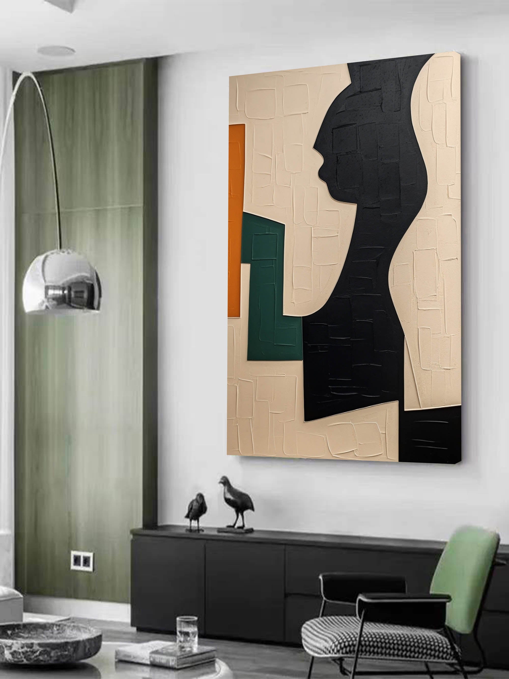 Beige and Green Minimalist Wall Art Beige and Green Texture Abstract Painting Contemporary Wall Art