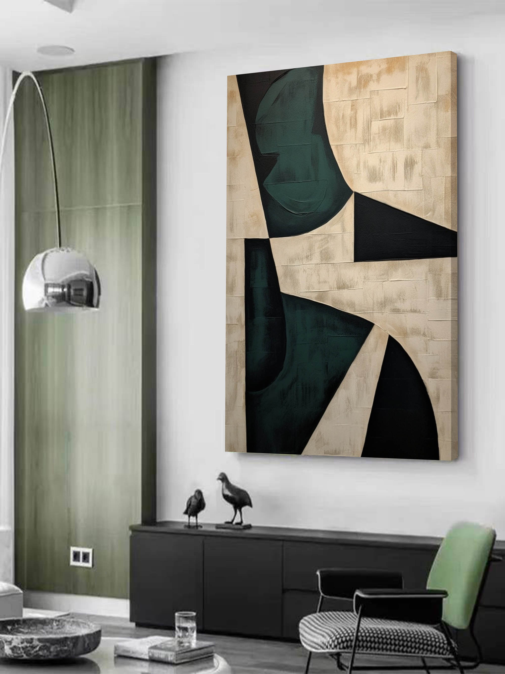 Large Beige and Green Minimalist Canvas Art Beige and Green Textured Abstract Art Modern Wall Art