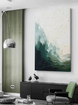 White and Dark Green Abstract Oil Painting White and Dark Green ...