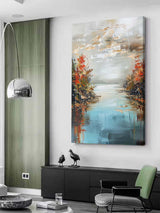 Lakeside Abstract Landscape Art for Sale Lakeside Abstract Landscape Canvas Wall Painting