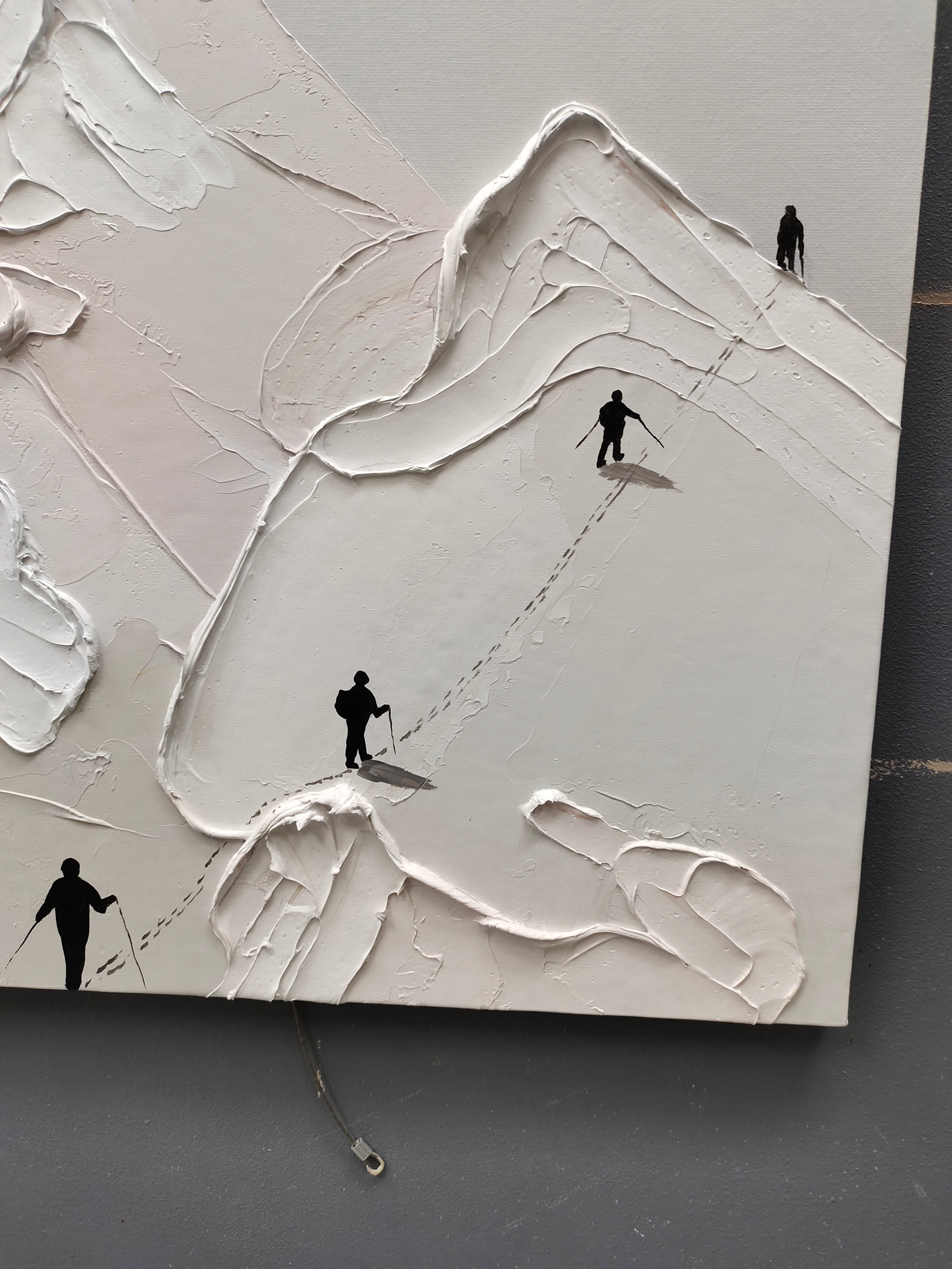 Snow Mountain Climbing Painting Skier Canvas Art White Plaster Art Snow Mountain Landscape Wall Art