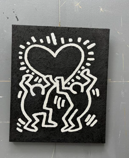 Large Keith Haring Heart Art Large Keith Haring 3D Texture Wall Painting Keith Haring Love Pop Art