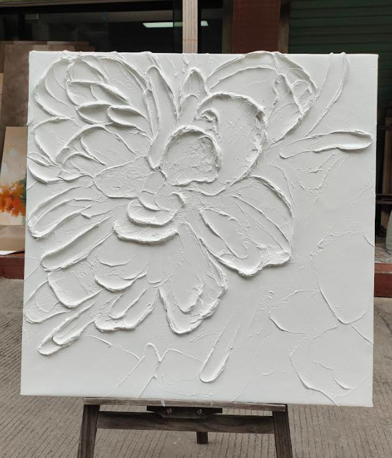 White Flowers Plaster Canvas Art Abstract Plaster Wall Art Flowers Acrylic Painting