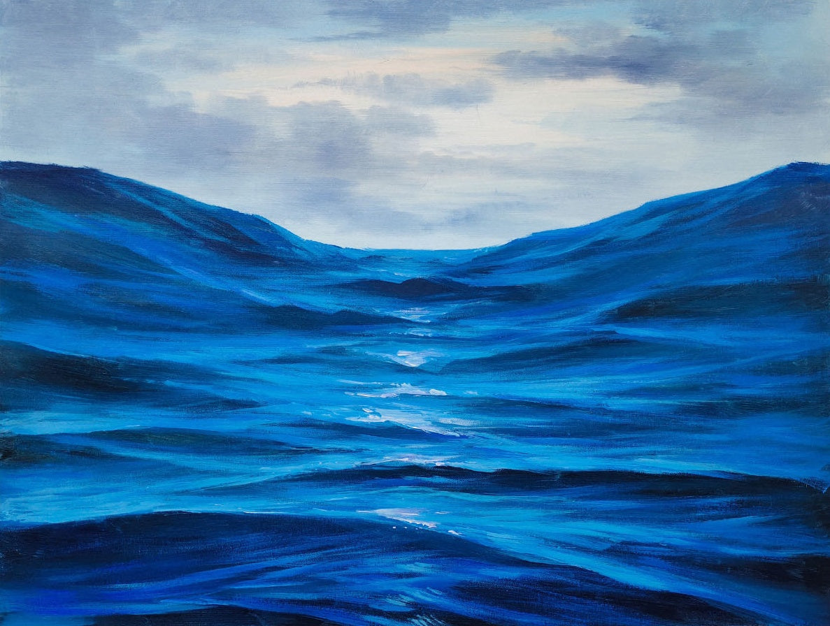 Large Dark Blue Sea Realistic Oil Paintings Blue Wave Realistic Wall Art Decor Realistic Canvas Art