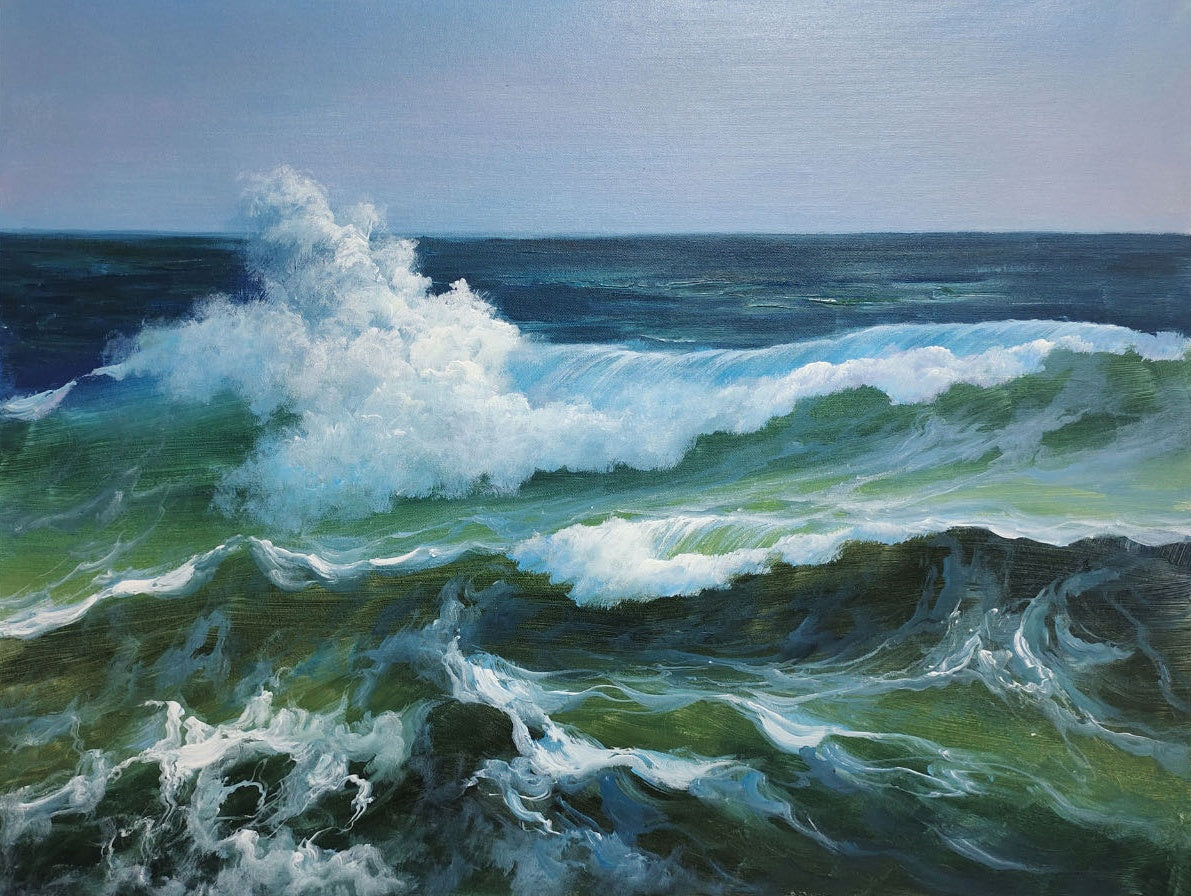 Large Dark Blue Sea Realistic Oil Paintings Blue Wave Realistic Wall Art Decor Realistic Canvas Art