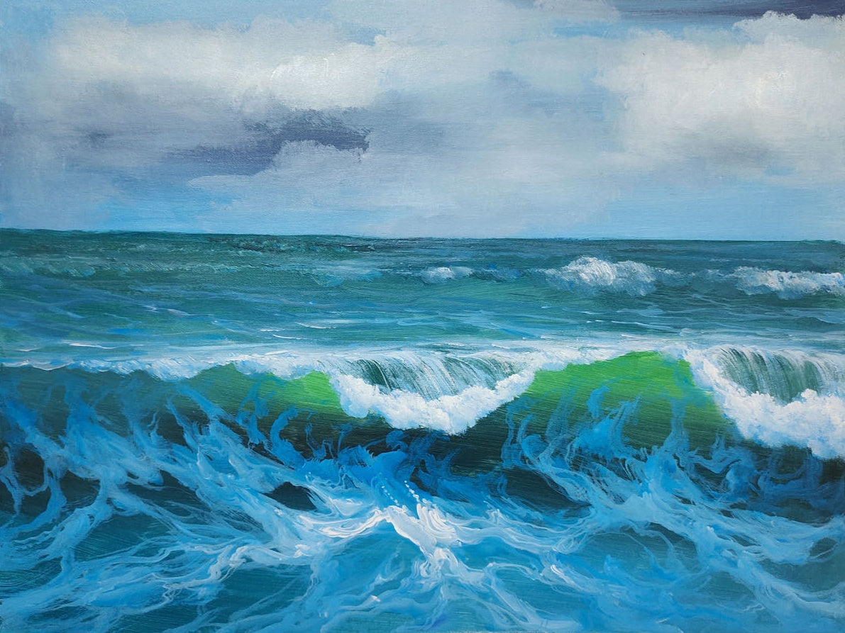 Large Realistic Sea Oil Paintings Sea Realistic Canvas Art Light Blue Realistic Sea Wall Art Decor