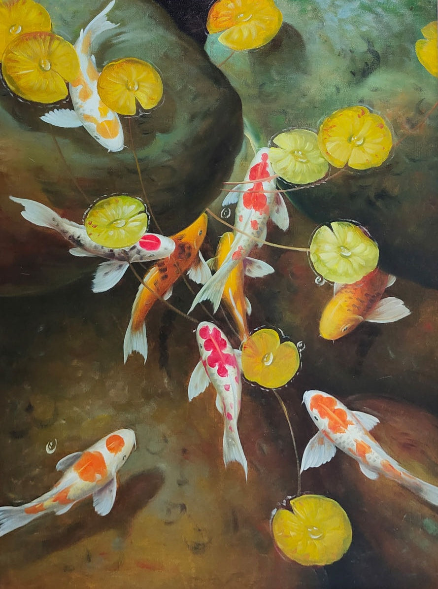 Carps Oil Painting Hyperrealistic Carp Canvas Art Realistic Carp Wall Art Koi Realistic Oil Painting