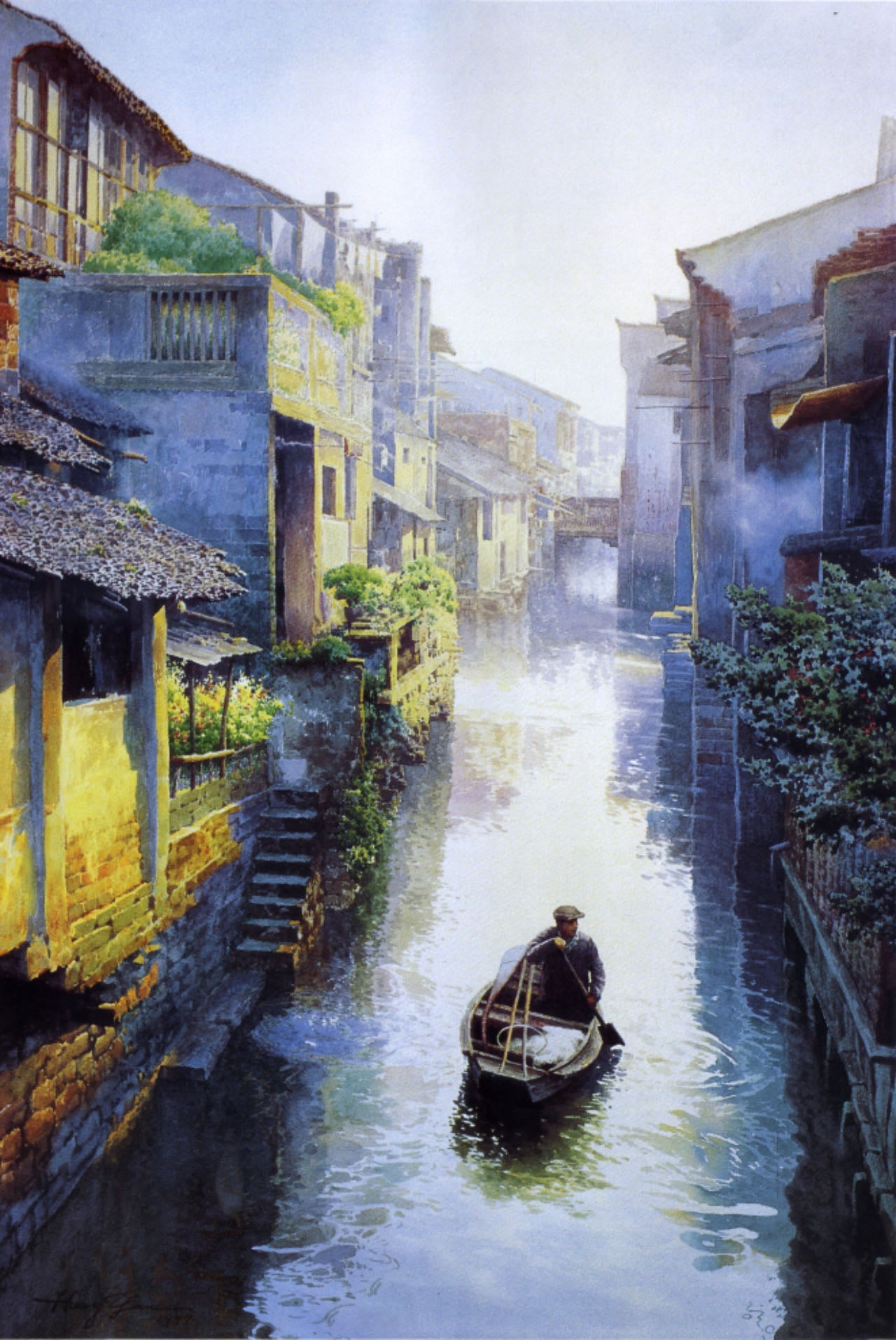 Large Realistic Water Town Landscape Art Venice Water Town Landscape Canvas Wall Art For Sale