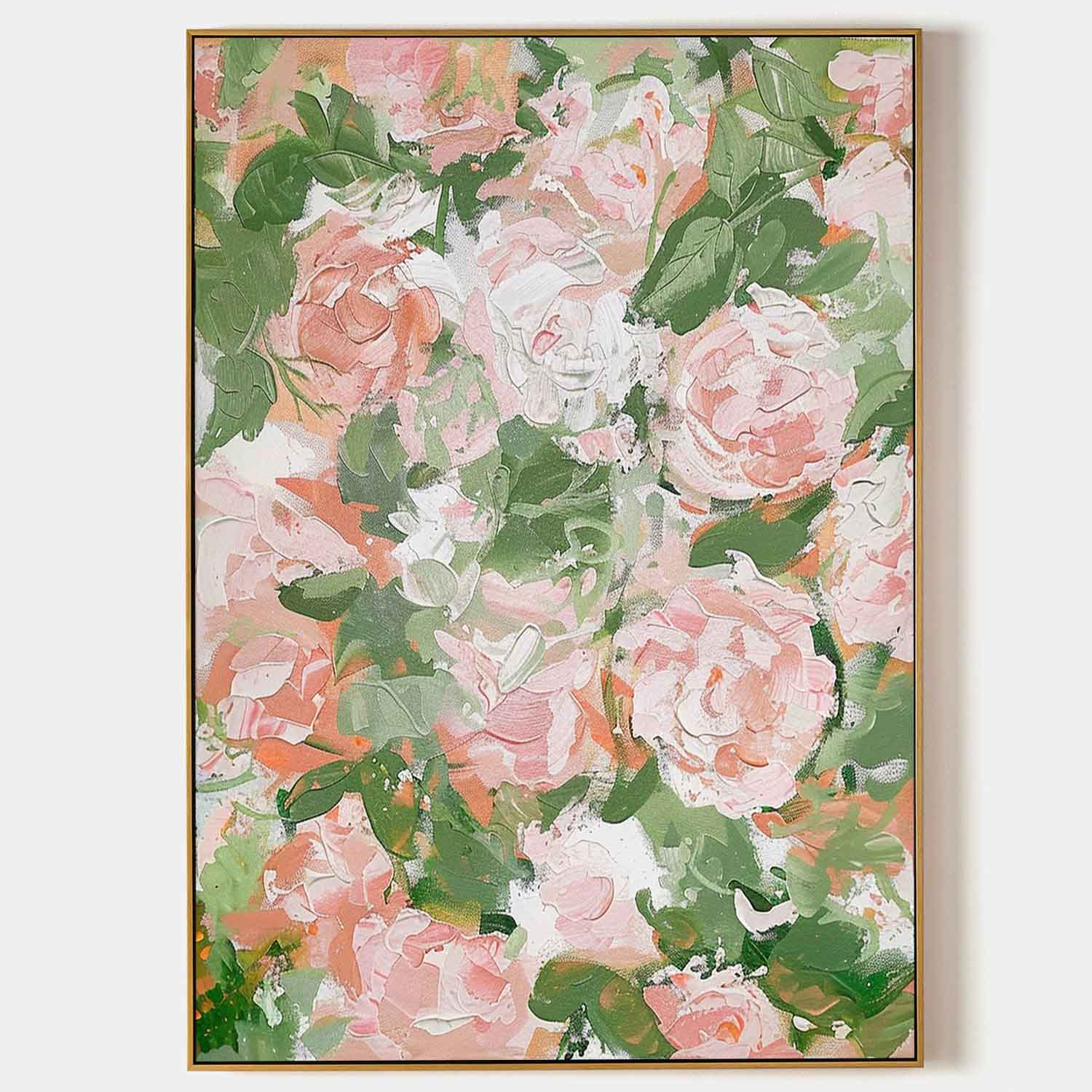 Green Leaves and Flowers Oil Painting Flowers Abstract Canvas Wall Art Decorative Hanging Painting