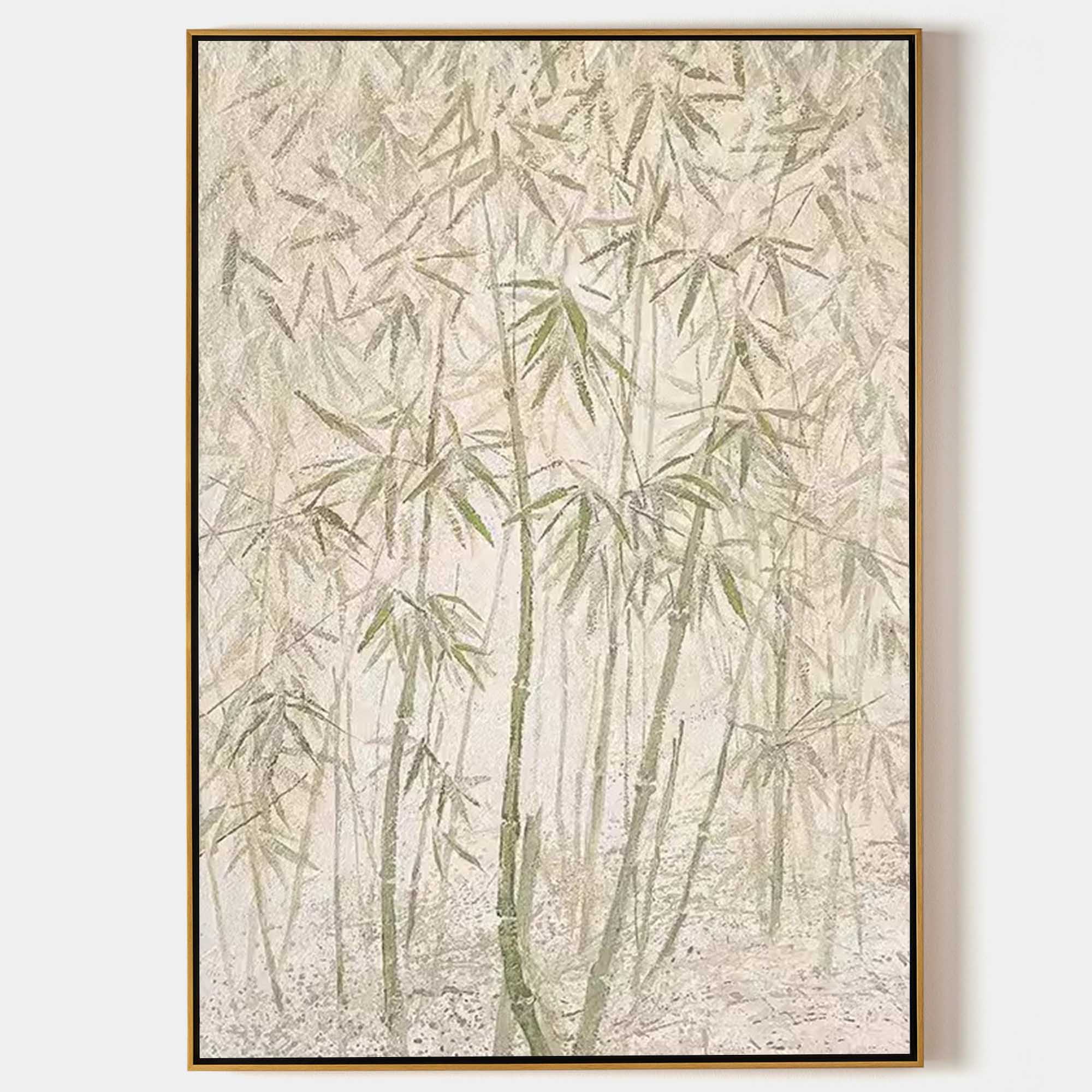 Green Bamboo on Canvas Wabi-Sabi Art Green Bamboo Oil Painting Bamboo Japanese Painting