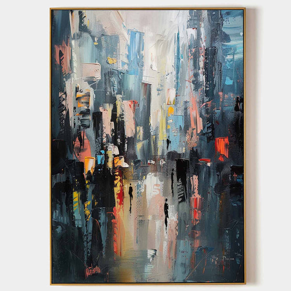 Large Modern City Night Scene Oil Painting Modern City Night Scene Textured Canvas Art for Sale