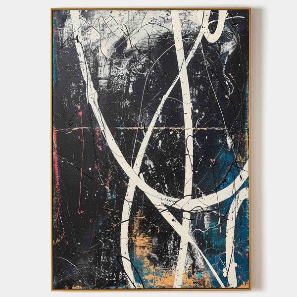 Large Black and Blue Abstract Art for Sale Black and Blue Expressionist Canvas Wall Art Decor