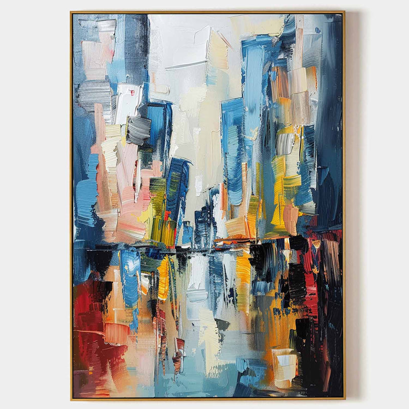 Large Modern Color Abstract Oil Painting Modern Urban Color Abstract Textured Canvas Art for Sale