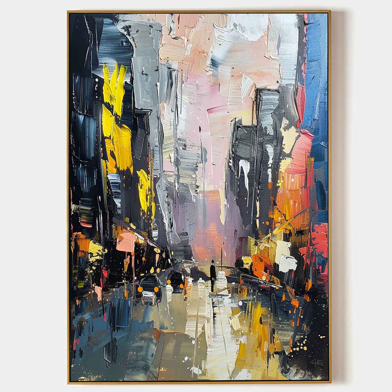 Large Color City Night Scene Oil Painting Color City Night Scene Textured Canvas Art for Sale