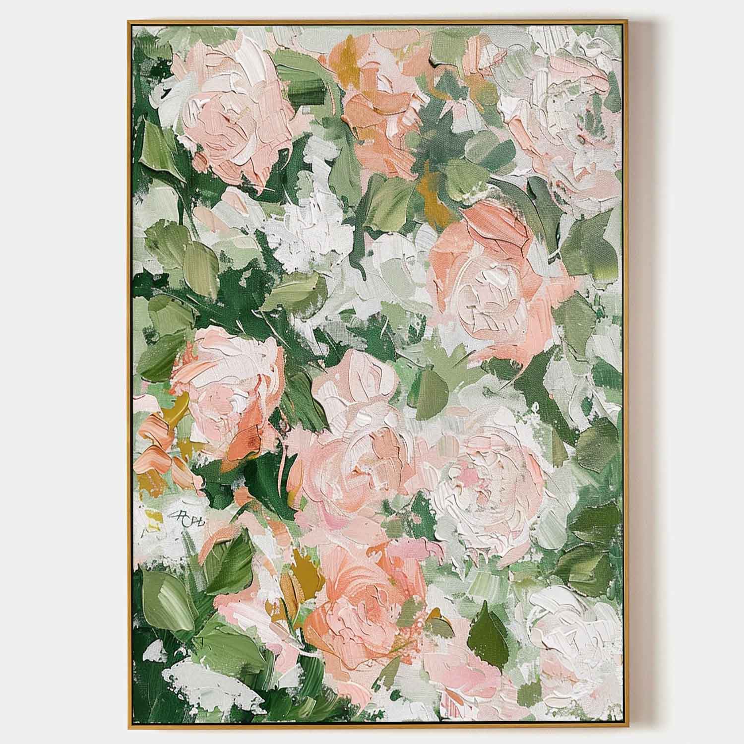 Large Flowers Abstract Canvas Wall Art Decor Hanging Painting Green Leaves and Flowers Oil Painting