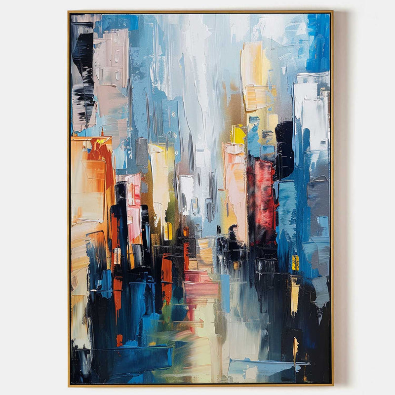 Large Modern Colorful City Night Scene Oil Painting Modern Colorful City Night Scene Textured Canvas Art for Sale