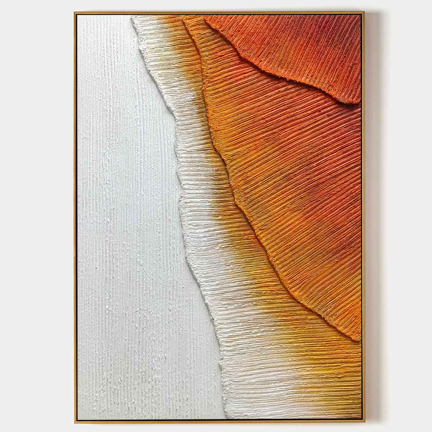 Large Orange And White Sea Wave Texture Painting 3D Plaster Art On Canvas Sea Modern Wall art Decor