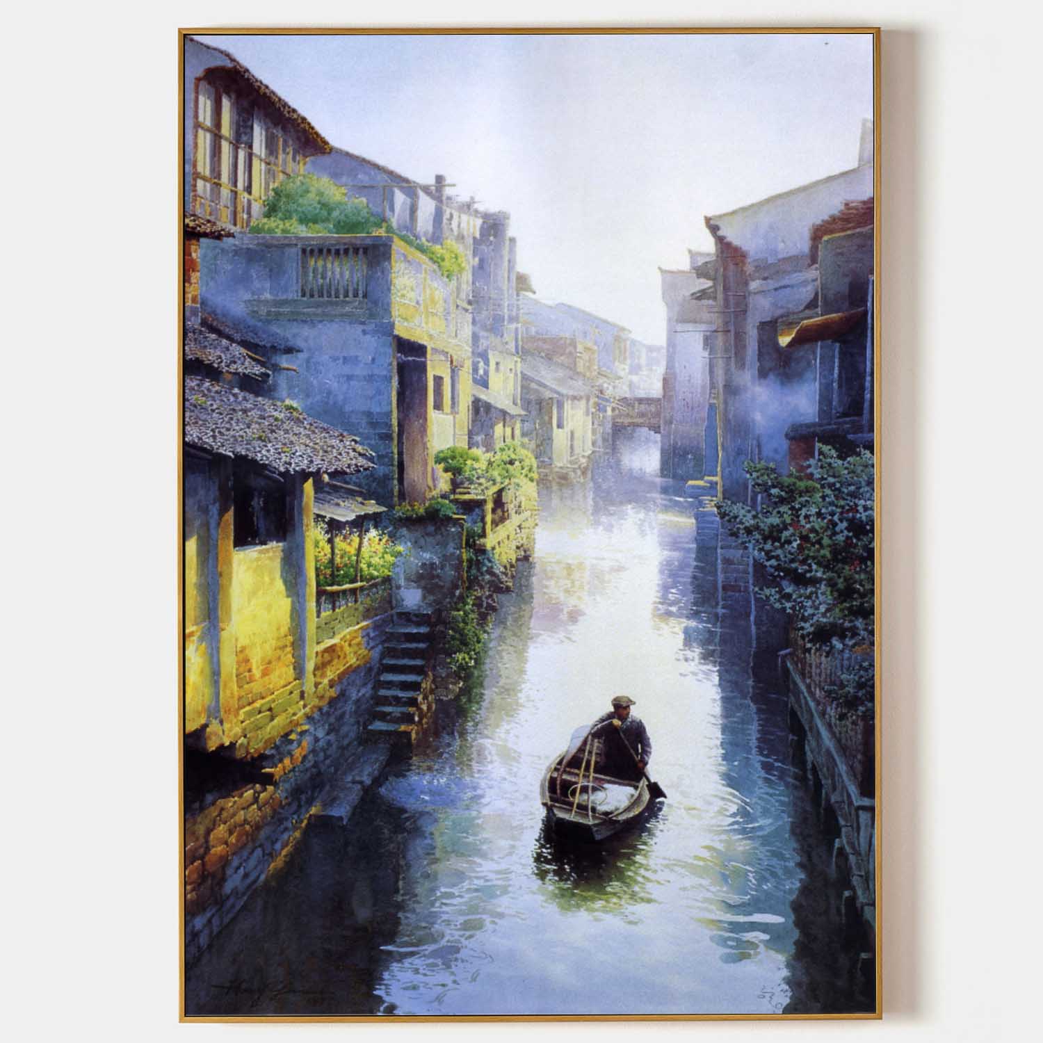 Large Realistic Water Town Landscape Art Venice Water Town Landscape Canvas Wall Art For Sale