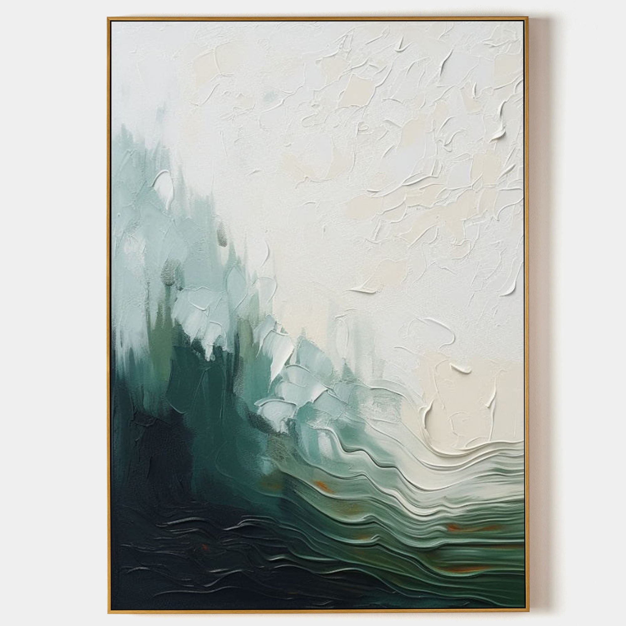 White and Dark Green Abstract Oil Painting White and Dark Green ...