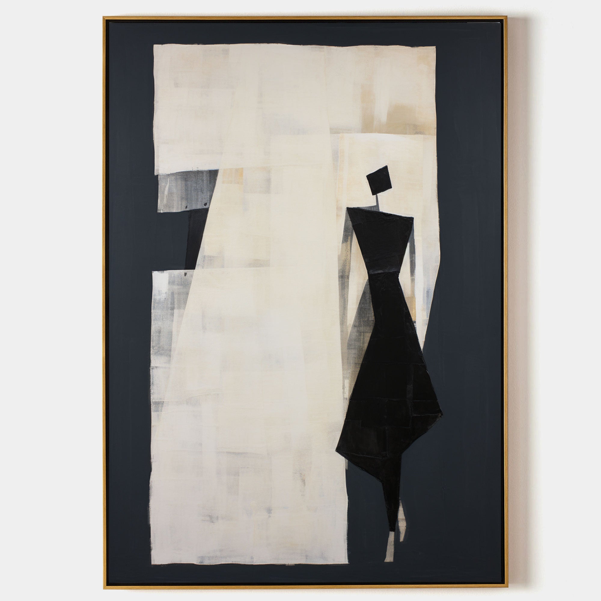 Black And Beige Minimalist Oil Painting Black And Beige Minimalist Wall Art Black And Beige Abstract People At Beige Abstract Art On Canvas