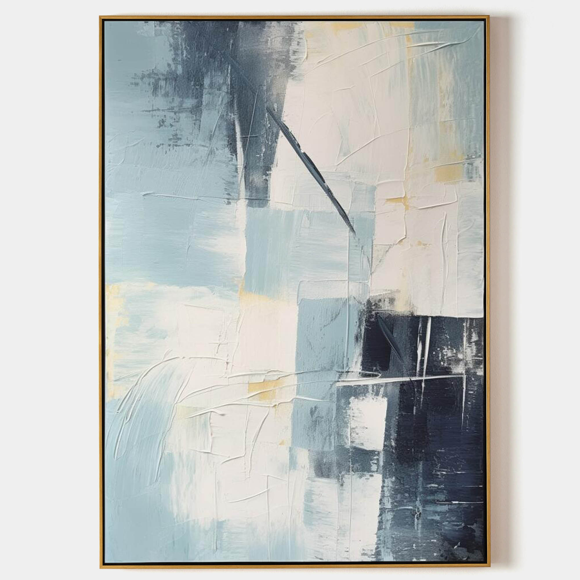 Large Blue Minimalist Canvas Wall Art Gray Blue Texture Painting Blue ...